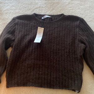 brown cropped zara cashmere sweater